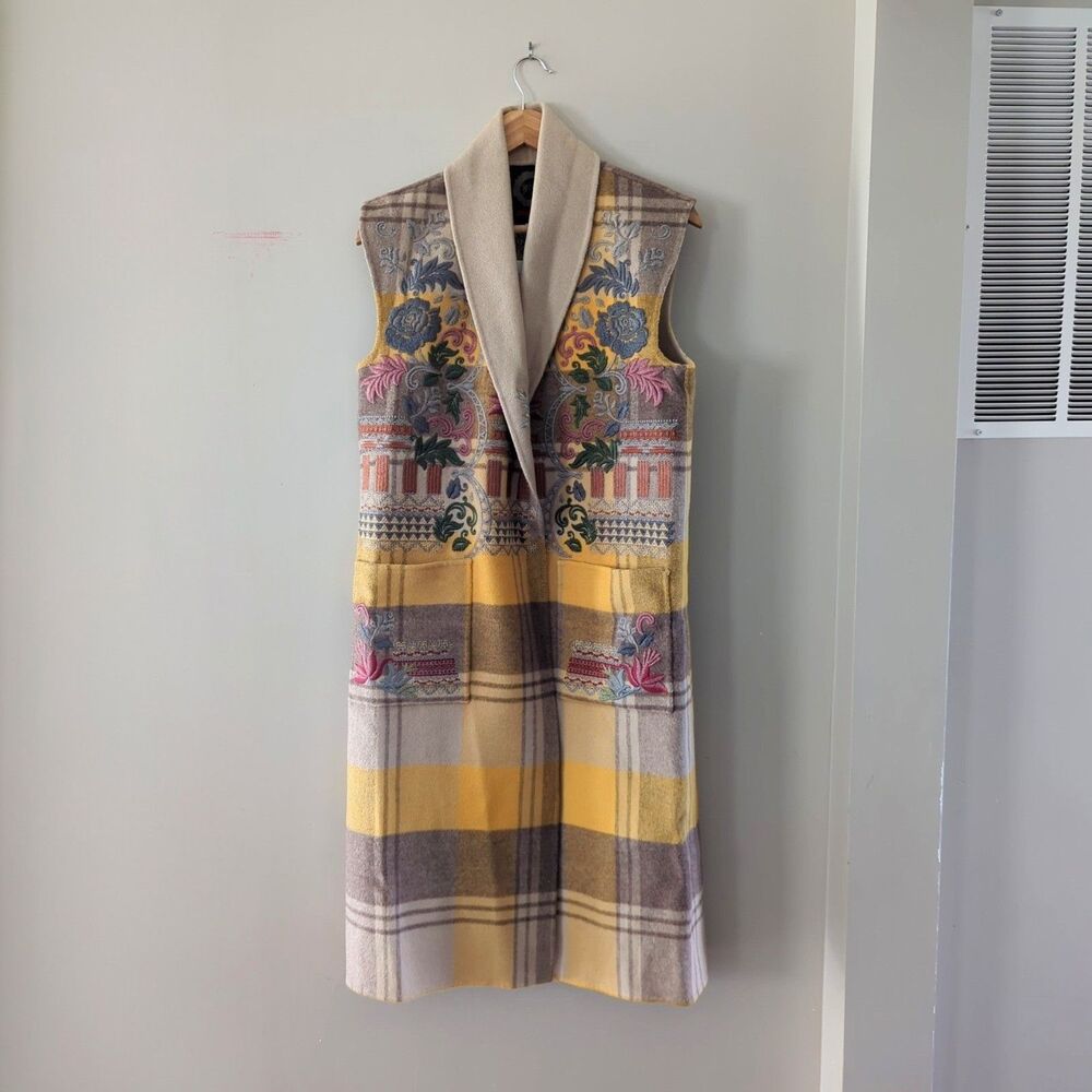 BIYA Johnny Was NWT Molly Embroidered Sweater Duster Vest Small Boho Artsy
